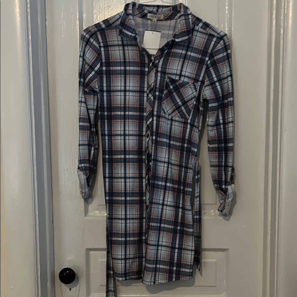 Plaid Button-Up Shirt Dress